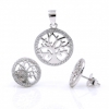 Set Tree of Life, pendant and earrings with crystals, 925 silver, rhodium-plated