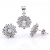 Set Daisy, pendant and earrings with crystals, 925 silver, rhodium-plated