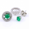 Round 2 in 1 earrings with zirconia crystals, 925 silver, rhodium-plated, Paraiba green