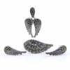 Wings Set with Marcasite, Earrings, Ring (58), Pendant, 925 Rhodium Plated Silver