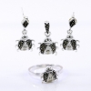 Ladybug Set with Marcasite, Earrings, Ring (57), Pendant, 925 Silver