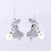 Ballerina Earrings with Cultured Pearl and Crystals, 925 Silver