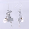 Ballerina Earrings with Cultured Pearl and Crystals, 925 Silver