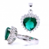 Set Inima, earrings, ring (58), 925 rhodium-plated silver, emerald green