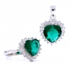 Set Inima, earrings, ring (58), 925 rhodium-plated silver, emerald green