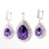 Set Diamond cut drop, earrings, pendant, 925 silver, purple amethyst