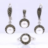 Set with cultured pearl and marcasite, earrings, ring (56), pendant, rhodium-plated 925 silver