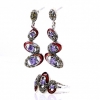 Set with enamel and marcasite, earrings, ring (57), rhodium-plated 925 silver