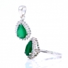 Set with green agate and crystals, pendant and ring (57), rhodium-plated 925 silver