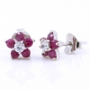 Flower earrings with rubies, 925 rhodium-plated silver, 8mm