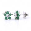 Flower earrings with emeralds, 925 rhodium-plated silver, 8mm