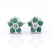 Flower earrings with emeralds, 925 rhodium-plated silver, 8mm