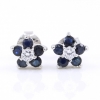 Flower earrings with sapphires, 925 rhodium-plated silver, 8mm