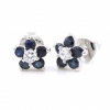 Flower earrings with sapphires, 925 rhodium-plated silver, 8mm