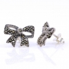 Bow earrings with marcasite, 925 silver, 12mm