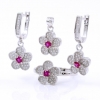 Flower set, earrings, ring (58), pendant, 925 rhodium plated silver