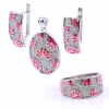 Amazing Pink set earrings, ring (56), pendant, 925 rhodium plated silver