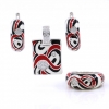 Excellent set, red earrings, ring (53), pendant, 925 rhodium plated silver