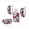 Excellent set, red earrings, ring (53), pendant, 925 rhodium plated silver