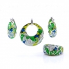 Azurite set earrings, ring (58), pendant, 925 rhodium-plated silver