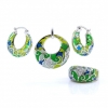 Azurite set earrings, ring (58), pendant, 925 rhodium-plated silver