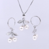 Cherry set with Swarovski pearls white, earrings, chain, pendant, 925 silver rhodium