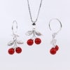 Cherry set with Swarovski red coral pearls, earrings, chain, pendant, 925 silver rhodium