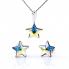 Star set with Swarovski Aurore Boreale crystals, earrings, chain, pendant, 925 rhodium-plated silver