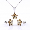 Star set with Swarovski Golden Shadow crystals, earrings, chain, pendant, 925 rhodium-plated silver