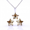 Star set with Swarovski Golden Shadow crystals, earrings, chain, pendant, 925 rhodium-plated silver