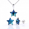 Star set with Swarovski Bermuda Blue crystals, earrings, chain, pendant, 925 rhodium-plated silver