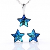 Star set with Swarovski Bermuda Blue crystals, earrings, chain, pendant, 925 rhodium-plated silver