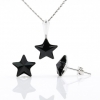 Star set with Swarovski Jet crystals, earrings, chain, pendant, 925 rhodium-plated silver