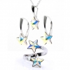 Star complete set with Swarovski crystals Aurora Boreale, 925 rhodium-plated silver