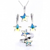 Star complete set with Swarovski crystals Aurora Boreale, 925 rhodium-plated silver