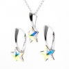 Star complete set with Swarovski crystals Aurora Boreale, 925 rhodium-plated silver