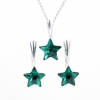 Star complete set with Swarovski crystals Emerald, silver 925 rhodium-plated