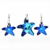 Starfish set with Swarovski Bermuda Blue crystals, earrings, pendant, 925 silver rhodium-plated