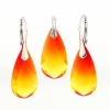 Set with Swarovski Fireopal crystals, earrings, pendant, 925 rhodium-plated silver