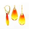 Set with Swarovski Fireopal crystals, earrings, pendant, 925 silver plated with 24k gold