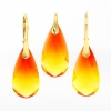 Set with Swarovski Fireopal crystals, earrings, pendant, 925 silver plated with 24k gold