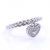 Ring (54) with heart charm, made of 925 rhodium-plated silver