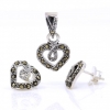 Heart set with marcasite, earrings, pendant, 925 silver