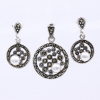 Disc set with marcasite, earrings, pendant, 925 silver