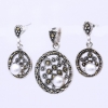 Disc set with marcasite, earrings, pendant, 925 silver