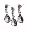 Drop set with marcasite, earrings, pendant, 925 silver, transparent white