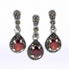 Drop set with marcasite, earrings, pendant, 925 silver, magma red