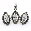 Marquise set with marcasite, earrings, pendant, silver 925, transparent white