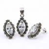 Marquise set with marcasite, earrings, pendant, silver 925, transparent white