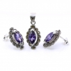 Marquise set with marcasite, earrings, pendant, silver 925, purple